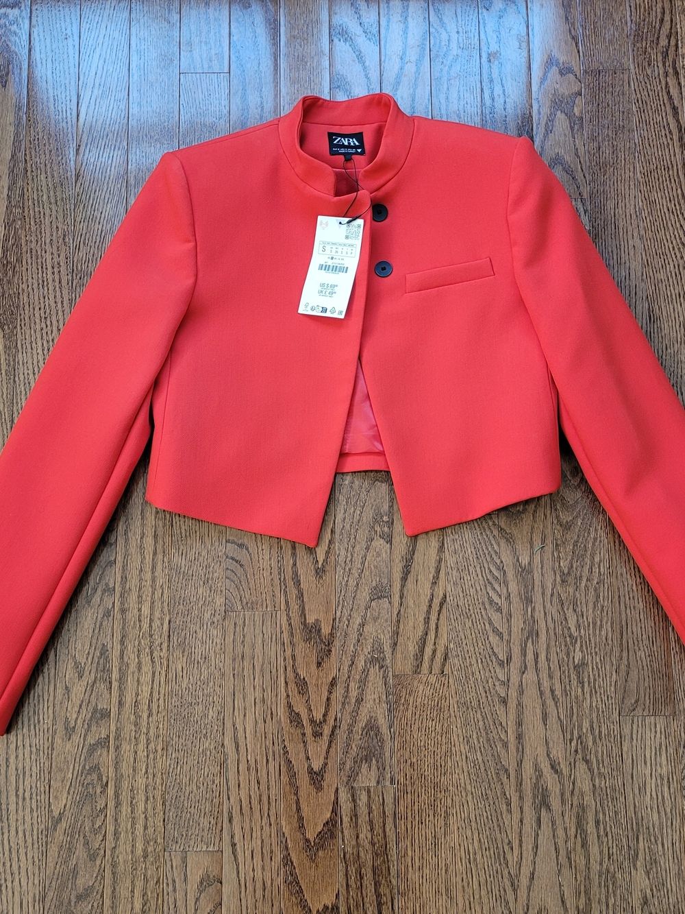 Zara Cropped Red Collarless Blazer Jacket - Picture 2 of 14
